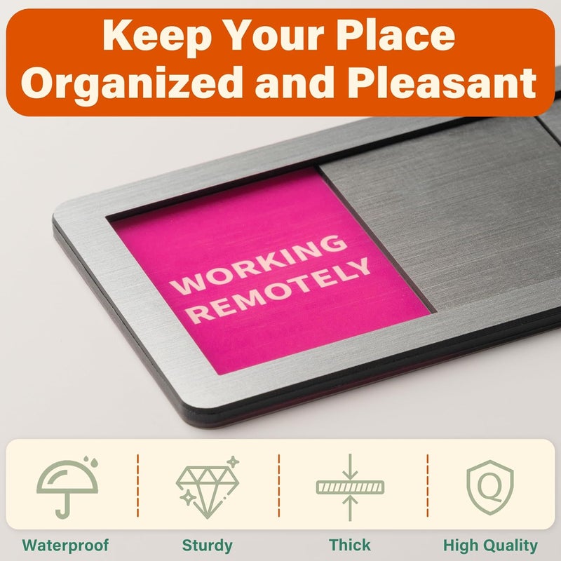 EliteSign Office Door Signs 6 Options Do Not Disturb, Please Knock, In A Meeting, Out Of Office, Working Remotely Back Soon Privacy Door Slider Sign For Meeting & Conference Room Brushed Silver - Image 2